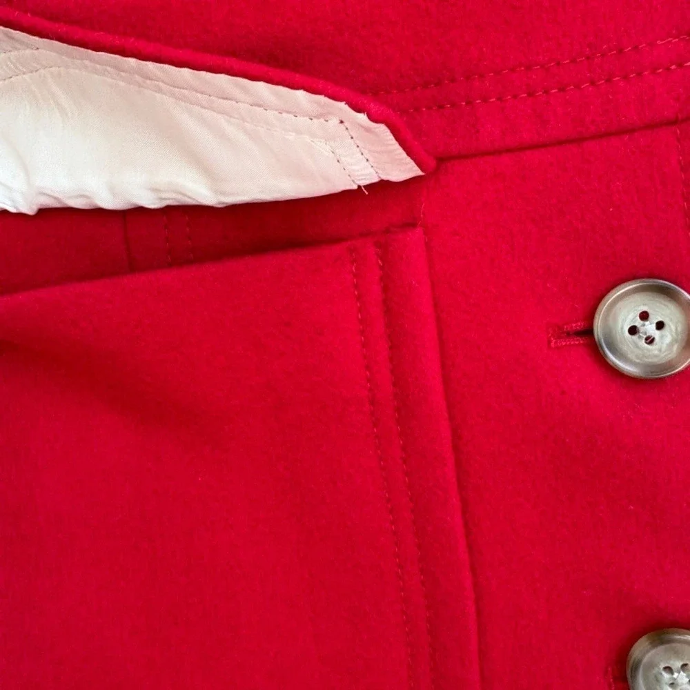 J. Crew Classic Red Wool-Blend Button-Down Polo Trench Coat Belted Sz 8 - Picture 8 of 15